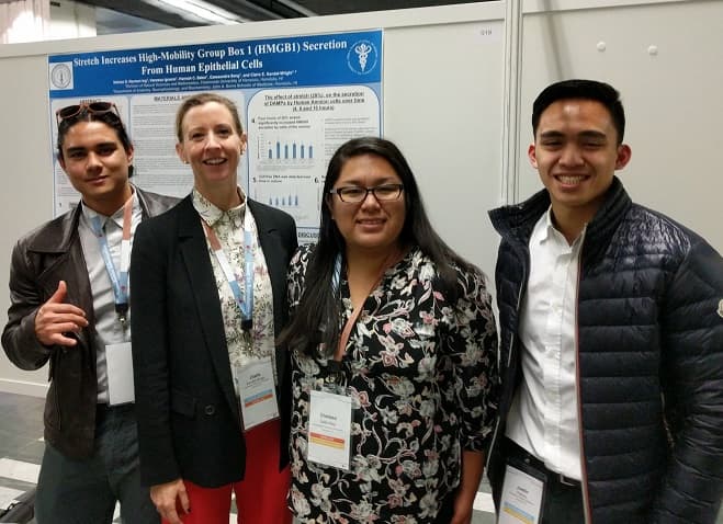 Nainoa Ing '21, associate professor Dr. Claire Wright, Dr. Chelsea Saito Reis '12 and Justin Padron