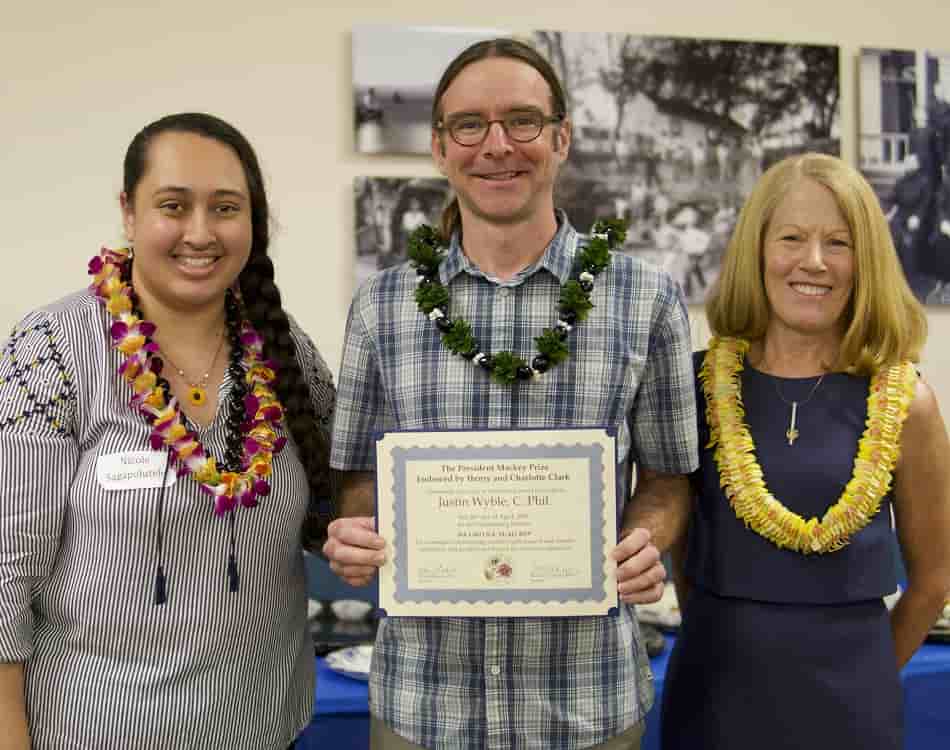 Nicole Sagapoluetele, Justin Wyble (President Mackey Prize winner) and Dr. Lynn Babington