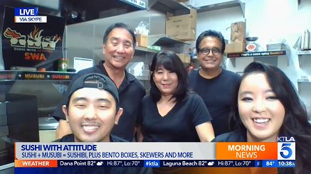 Remi Kohno '15 and her family being interviewed for their family business, Sushi With Attitude