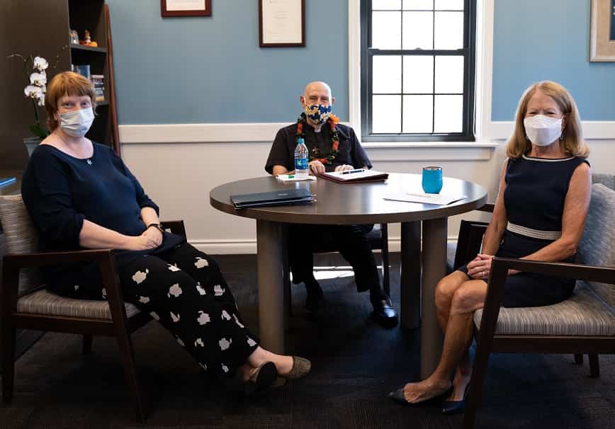 Most Reverend Larry Silva visits Chaminade University and speaks with Dr. Lynn Babington and Dr. Helen Turner