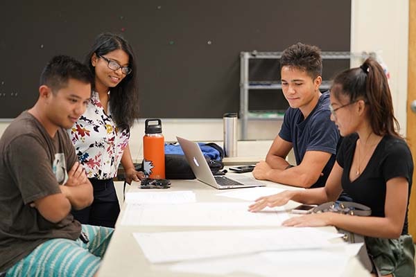 environmental + interior design and psychology students working together on an interdisciplinary project 