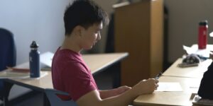history student at desk