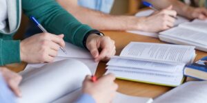 Liberal Arts student study group books open