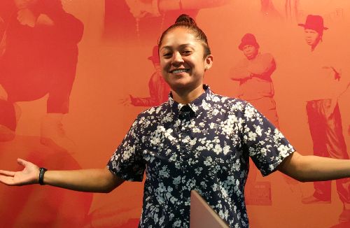 Dominique Bocanegra '13 in the Hiphop Archive and Research Institute at Harvard University