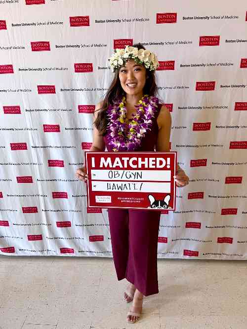 Meshelle Hirashima '17 on Match Day—she is paired with University of Hawaii
