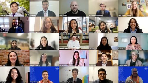 College students with Pope Francis on Zoom