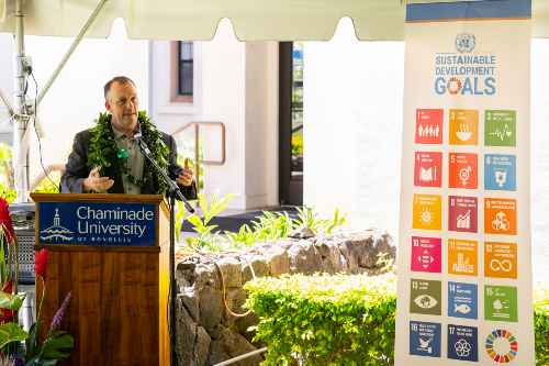 Lt. Gov. Josh Green speaking at the United Nations CIFAL Honolulu Centre speaker series