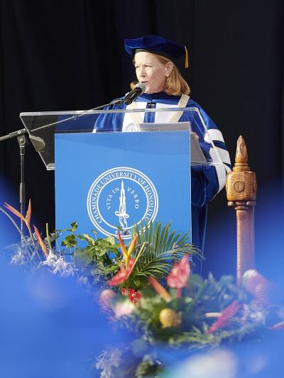Dr. Lynn Babington speaking at Spring 2022 Commencement