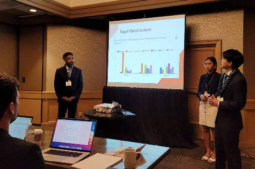 Chaminade team presenting to the judges at the IACBE Business Case Competition
