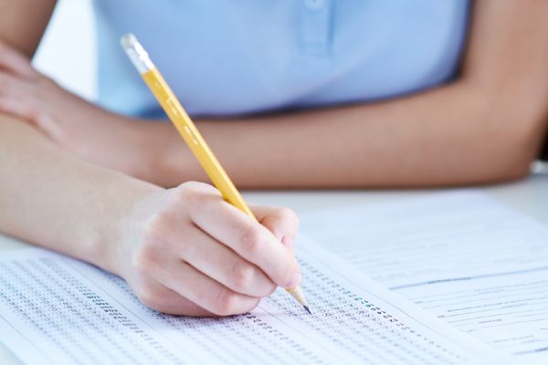 student taking an exam