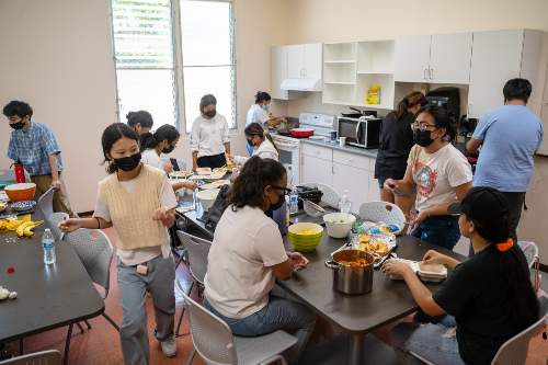 High school students learning how to budget for a meal