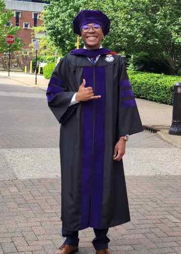 Antonio Bonnetty '19 in his regalia at his Duquesne University graduation