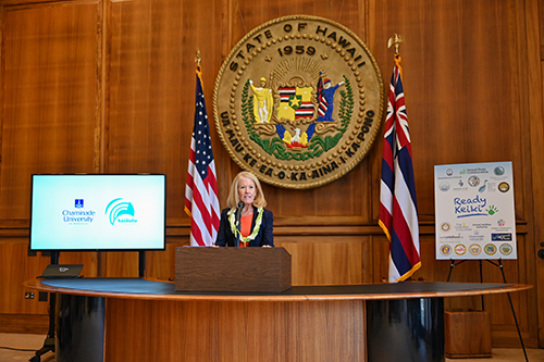 Chaminade President Lynn Babington addresses new partnership with Kamehameha Schools.