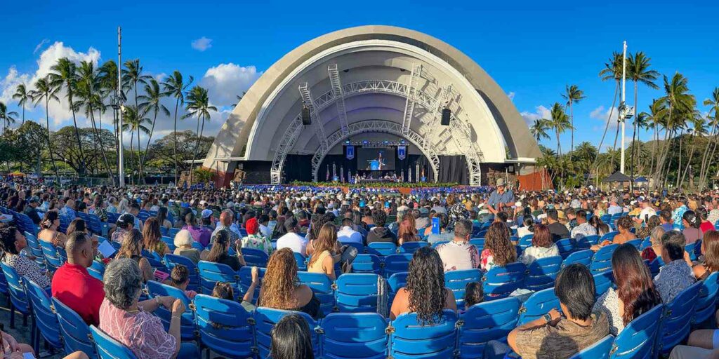 Graduates' family and friends attended the Chaminade Commencement at the Waikiki Shell on May 6.