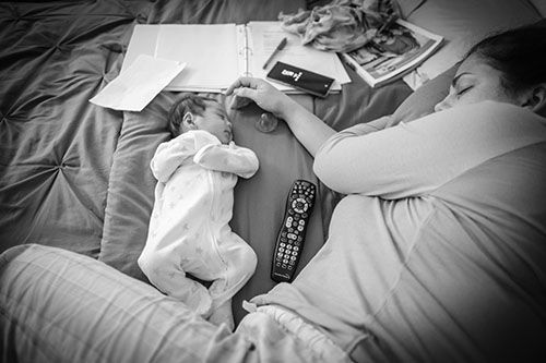 KerryLynn Vea takes a break from her studies with her new son.