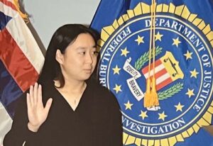 Haley Hayakawa gets sworn in at the Kapolei field office of the Federal Bureau of Investigation.