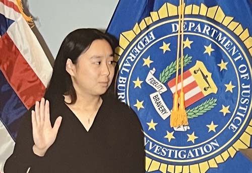 Haley Hayakawa gets sworn in at the Kapolei field office of the Federal Bureau of Investigation.