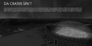 Katherine Liu ’26, Farrah Dinh ’25, Jazlynne Williamson ’25 and Soraya Ortiz ’25 submitted "Da Crater Spa'T," their final design concept to the Iceland Beer Spa International Architecture Competition.
