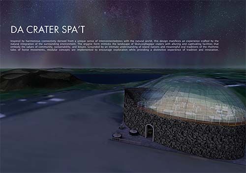 E+ID students' presentation board for the Iceland Beer Spa International Architecture/Design Competition.
