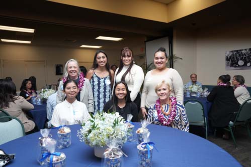 Scholarship Luncehon attendees include, standing from left, Lauren Moriarty, Constance Keao, Huong Pham and Mame Hideyos, and seated from left, Alyssa Torres, Junelle Tangalin and Diane Peters-Nguyen.