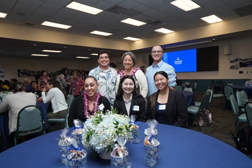 Scholarship Luncehon attendees include, standing from left, William Bernaldez, Amber Milsap and Greg Lagapa, and seated from left, Natasha Flores, Nicole Tanabe and Kelsey Nakagawa.