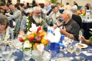 Chico Furtada, left, and Bill Villa engage in a conversation.