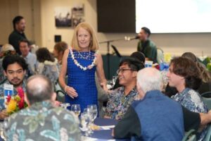 Chaminade President Dr. Lynn Babington mingled with guests throughout the night.