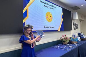 Graduate student Megan Kosaka is the first to be honored with the inaugural Henry Halenani Gomes Alaka‘i Award.