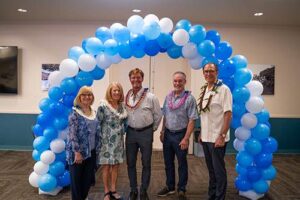 Drs. Lynn Babington and Roy Panzarella welcome the Hogans, including, from left, Christine, Gary and Glenn.