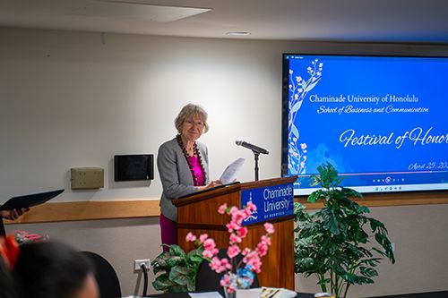 Assistant Professor Dr. Maria Brownlow nominated Liz Devine for the Innovation and Entrepreneurship Award.