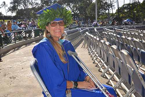 Despite having torn her miniscus, Bailey Ledesma used a crutch to attend the ceremony, which she said she would have never missed.
