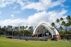A view of Waikiki Shell from a distance shows the number of attendees during Commencement.