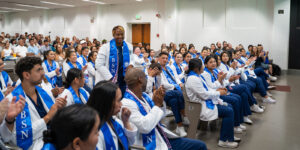 Brittany Johnson receives a round of applause from her fellow Bachelor of Science in Nursing (BSN) degree candidates.