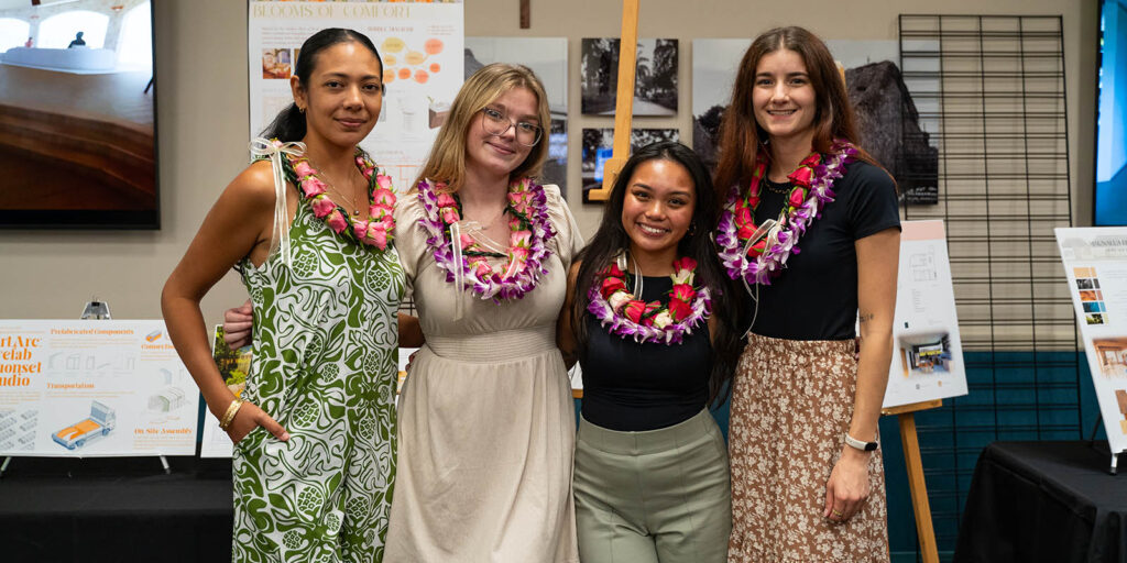Environmental + Interior Design seniors, from left, Camryn Pedro, Jenna Dahl, Nicole Cacacho and Erin Kelly, presented their projects during Senior Showcase night.