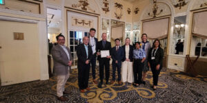 Chaminade School of Business and Communication faculty members, from left, Asoke Datta, Richard Kido, Wera Panow-Loui and Interim Dean Annette Santos attended the IACBE Annual Conference and Meeting Assembly with students, from left, Ross Reeves, Alexander Hernandez, Liz Devine and Kelsey Sablan.