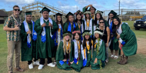 Sixteen Kapaa High School seniors will graduate after also earning 25 college credits through Chaminade University’s Early College Program. (Photo credit: Kim Baxter, Chaminade Director of Early College)