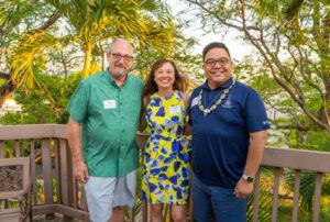 School of Education and Behavioral Sciences Dean Dale Fryxell and Bro. Allen A. Pacquing, SM, flank alumna Dr. Brandy Sato BA '97, MEd '03.