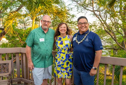 School of Education and Behavioral Sciences Dean Dale Fryxell and Bro. Allen A. Pacquing, SM, flank alumna Dr. Brandy Sato BA '97, MEd '03.