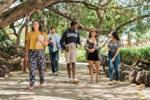 Title IX header students walking together outside