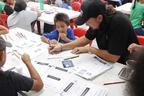 Chaminade Cultural Engagement Specialist Kahoalii Keahi-Wood assisted students with their science exercises.