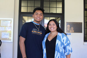 A nursing major, freshman Rex Paguirigan poses with Chaminade Student Government Association President Victoria Zembik.