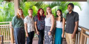 Brit Hall, second from left, is doing an internship with the Counseling Center for her Master of Science in Counseling Psychology. She is surround by Peer Counselors, from left, Claire Heffernan, Mya Dawkins, Annie Kramer, Megan Nakamura and Micah Sanders.