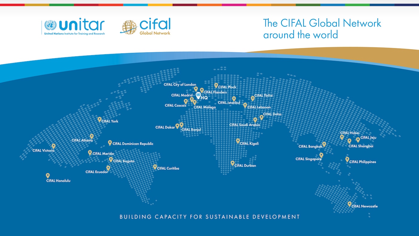 World map with marked locations of CIFAL offices.